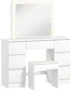 HOMCOM Masă de Machiaj cu Oglindă, 8 Lumini LED, Scaun și 7 Sertare Alb | Aosom Romania