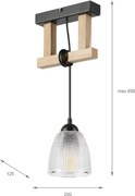 Pendul pe cablu LEANDRA 1xE27/15W/230V stejar/negru