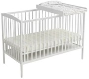 Patut din lemn masiv 120x60 cm Kidizi Orella alb, masuta infasat din lemn si salteluta incluse, reglabil pe 3 nivele, certificat EN71