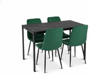Set de dining 1 + 4, masa neagra RAMOD 100x60 cm decor marmura + scaun verde TURIN cu picioare negre