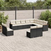 vidaXL Set canapele de grădină, 12 piese, cu perne, negru, poliratan