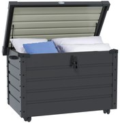 Outsunny Ladă de Grădină de 295L cu Încuietoare, 2 Mânere și 4 Rotile, Mobilier Depozitare din Oțel, 100x62x65 cm, Gri | Aosom Romania