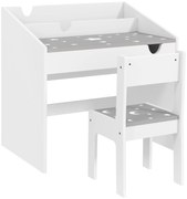 Set AIYAPLAY de Scaun și Masă pentru Copii 3-6 Ani cu Organizator și Sertar Retractabil, din Lemn Gri | Aosom Romania