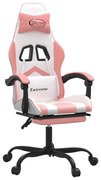 vidaXL Scaun de gaming pivotant cu suport picioare, alb&roz, piele eco
