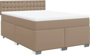 vidaXL Pat box spring cu saltea, cappuccino, 160x200cm piele ecologică