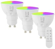 SET 3x bec LED RGB dimabil Immax NEO 07724CDO GU10/6W/230V Wi-Fi Tuya + telecomandă