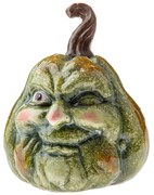 Decorațiune de toamnă Dovleac cu față, 13 x 16 cm,verde, ceramică