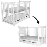 Patut din lemn masiv cu sertar, capac si bariera 120x60 cm Kidizi Isla alb,reglabil pe 3 nivele, certificat EN71