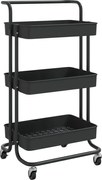 vidaXL Cărucior de bucătărie 3 niveluri negru 42x35x85 cm fier/ABS