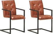 vidaXL Scaune de bucătărie consolă, 2 buc., maro, piele naturală
