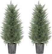 HOMCOM Set de 2 chiparoși artificiali mari 90cm plantă artificială din plastic în ghiveci 15 x 15 x 90 cm Grün | Aosom Romania