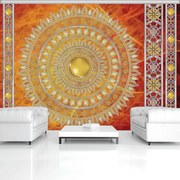 Fototapet - Mandala aurie în roșu (254x184 cm)