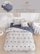 Set Lenjerie De Pat 1 Persoana, 4 piese, cu ELASTIC - Stelute Albastre