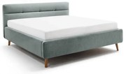 Pat matrimonial albastru deschis tapițat cu spațiu de depozitare cu somieră 160x200 cm Lotte – Meise Möbel