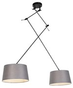Lampă suspendată neagră cu abajururi din in gri închis 35 cm 2 lumini - Blitz