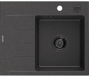 Mexen Ben chiuvetă din granit cu 1 cuvă cu scurgător, dreapta 600 x 500 mm, neagră pistruiată, sifon negru