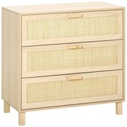 HOMCOM Casetiera cu 3 din lemn si ratan pentru camera de zi si dormitor, 80x40x80cm Culoare Lemn Natural | AOSOM.ro