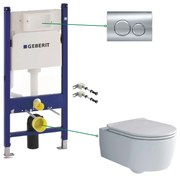 Set vas wc suspendat rimless cu capac soft close Villeroy  Boch, rezervor incastrat si clapeta crom Geberit