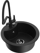 Mexen Diego chiuvetă de bucătărie din granit cu 1 compartiment și baterie de bucătărie Duo, negru - 6512-77-671701-70-B