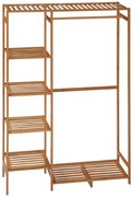 HOMCOM Portant pentru haine din bambus cu raft de depozitare pe 6 niveluri și bară de suspendare, 90x30x145cm, lemn natural | Aosom Romania