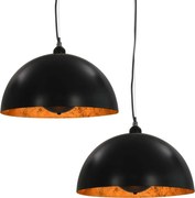 vidaXL Lustre, 2 buc., negru și auriu, semisferic, 40 cm, E27