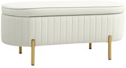 HOMCOM Bancă de Depozitare de Intrare Ovală 72L, Design Canelat cu Capac Rabatabil și Scaun Capitonat, Bancă de la Capătul Patului, Pouf, în Velur și cu Picioare din Lemn de Pin, 108x44x43.5 cm, Crem | Aosom Romania