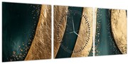 Tablou - Abstracție verde cu auriu I. (cu ceas) (90x30 cm)
