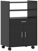 HOMCOM Dulap pentru Cuptorul cu Microunde cu Roți, Bufet de Bucătărie cu Sertar, Blat pentru Aparate, Dulap cu 2 Uși, Raft Retractabil și Raft Deschis, Cărucior de Bucătărie pentru Sufragerie, 59x40x92cm, Negru | Aosom Romania