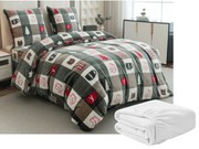 Set lenjerie cocolino CHRISTMAS SOCKS verzi + cearsaf Cocolino microplus cu elastic SOFT 180x200 cm alb, pat dublu