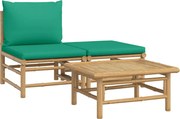 vidaXL Set mobilier de grădină cu perne verzi, 3 piese, bambus