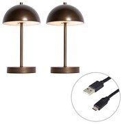 Set de 2 lămpi de masă pentru exterior bronz închis reîncărcabile cu LED, reglabile în 3 trepte - Keira