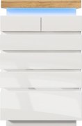 Comodă cu 6 sertare, iluminare LED, spațiu mare de depozitare, 73x39x115 cm, Alb