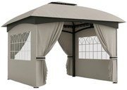 Outsunny Pavilion de grădină 3,4 x 3,4 m, Cort de bere cu acoperiș ventilat, ferestre arcuite, cadru din oțel, Gri deschis | Aosom Romania