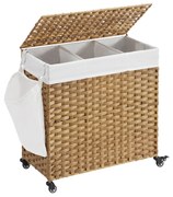 Coș de rufe pe roți din ratan sintetic AVA, 140L, maro natural SongmicsHome