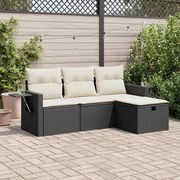 vidaXL Set mobilier de grădină cu perne, 4 piese, negru, poliratan