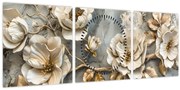 Tablou - Marmură de fundal cu flori (cu ceas) (90x30 cm)