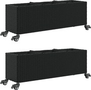 vidaXL Jardiniere grădină cu roți 2 buc. negru 107x32x38 cm poliratan