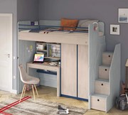 Pat etajat pentru copii Studio Trio, cu birou si dulap ,   saltea 90x200 cm