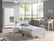 Set Mobilier Kiddy pentru Camera Copii – Pat 90x200 cm, Noptieră, Dulap 2 Uși și Birou – Alb – Vipack