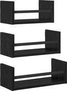 vidaXL Set rafturi de perete cu raft 3 pcs Stejar Negru 40x16x14cm