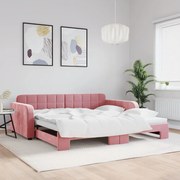 vidaXL Pat de zi cu extensie, roz, 100x200 cm, catifea