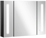 Dulap de baie LED cu oglinda Kleankin, Organizator de depozitare reglabil montat pe perete cu 3 usi cu oglinda si rafturi reglabile, Functie de memorare, incarcare USB, Negru lucios | Aosom Romania