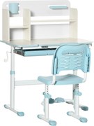 HOMCOM Set Birou și Scaun pentru Copii Reglabile, Inclinabilă la 60° cu Sertar, Rafturi și Suport, 3+ Ani, Albastru | Aosom Romania