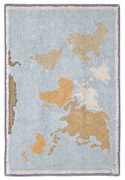 Covor de joacă pentru copii albastru-bej, lavabil, țesut manual din bumbac 70x100 cm Mini Worldmap – Lorena Canals