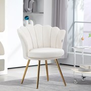 HOMCOM Fotoliu scoică scaun coafeză fotoliu din catifea fotoliu de living cu picioare din metal aurit crem | Aosom Romania