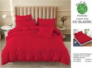 Lenjerie pat dublu, cu elastic, 6 piese - Uni Rosu