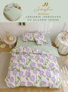 Set Lenjerie De Pat 1 Persoana, 4 piese, cu ELASTIC - Lalele Mov