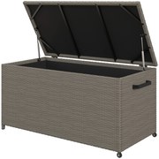 Outsunny Cufăr de Exterior de 184L din Ratan PE cu Roți, Mâner și Căptușeală Interioară Impermeabilă, 102x52x52 cm, Gri | Aosom Romania