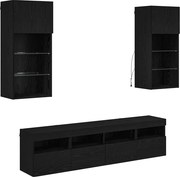 vidaXL Unități TV de perete cu LED 5 pcs Stejar Negru