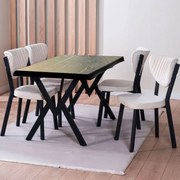 Set Masa Barton din MDF cu 4 Scaune din metal, culoare negru si bej, 140 cm